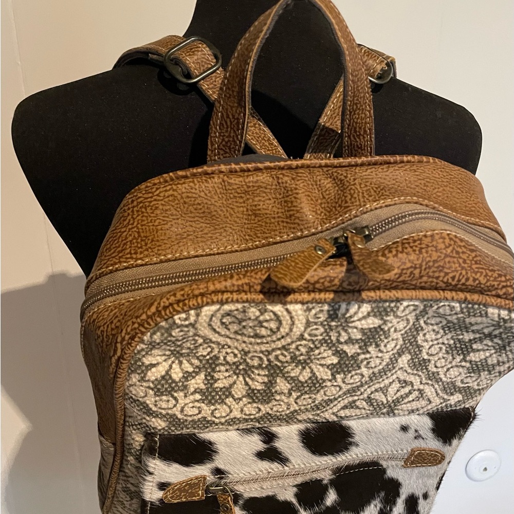 Myra Bag, Cowprint Patterned Canvas Backpack, NWOT - Picture 2 of 10
